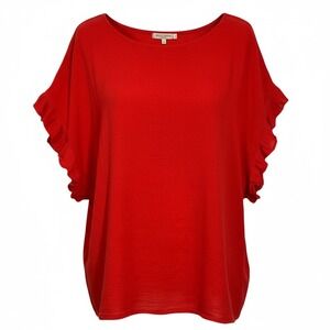 Stella Martini Red Ruffle Sleeve Knit Linen‎ Cotton Top Made in Italy Size M